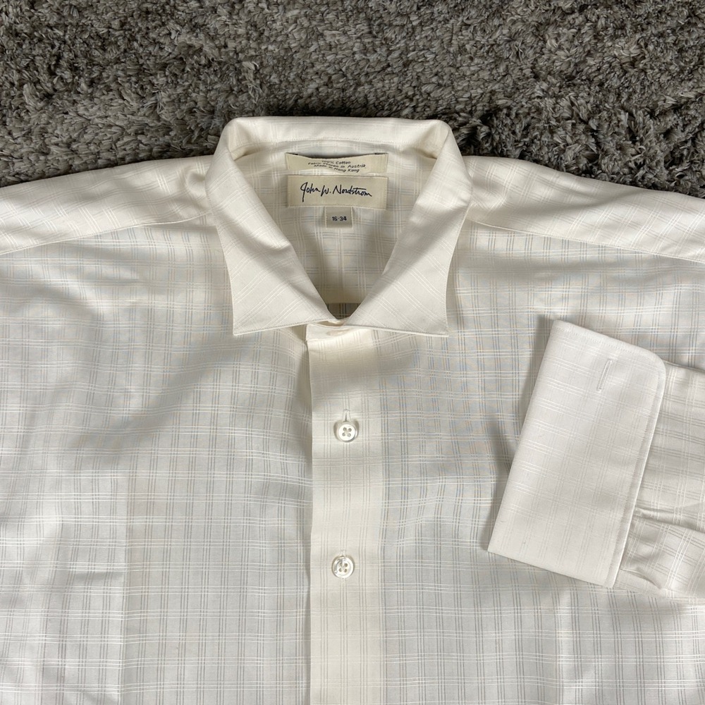 John W Nordstrom Tuxedo Dress Shirt Mens 16-34 White Cotton Woven Luxury Preppy